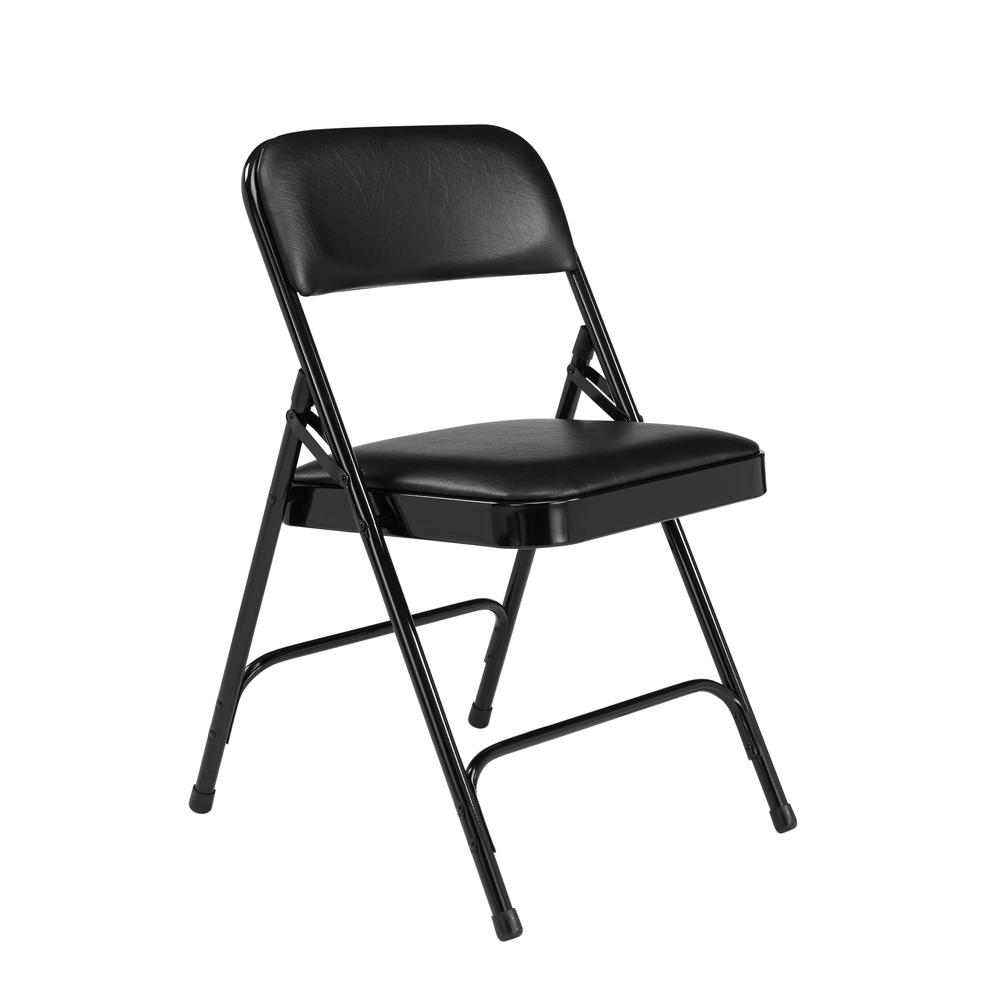 NPS® 1200 Series Premium Vinyl Upholstered Double Hinge Folding Chair, Caviar Black (Pack of 4) - National Public Seating