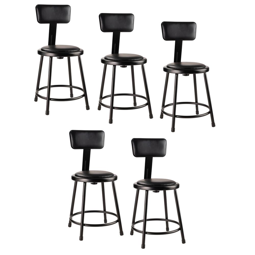 NPS® 18''Heavy Duty Vinyl Padded Steel Stool With Backrest, Black - National Public Seating