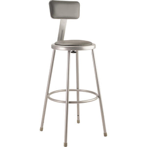 NPS® 30''Heavy Duty Vinyl Padded Steel Stool With Backrest, Grey - National Public Seating