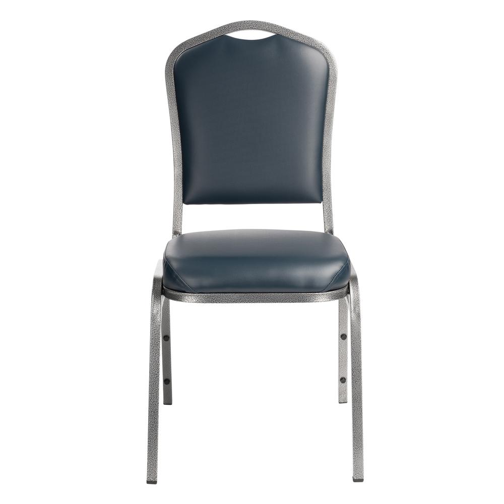 NPS® 9300 Series Deluxe Vinyl Upholstered Stack Chair, Midnight Blue Seat/Silvervein Frame - National Public Seating