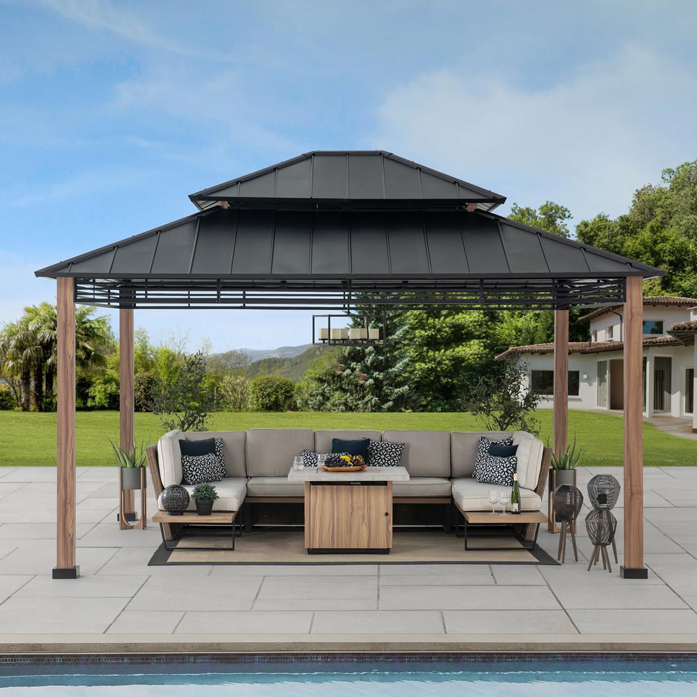 Roberts Outdoor Patio Steel Frame Hardtop Gazebo with 2-Tier  Steel Roof - Sunjoy