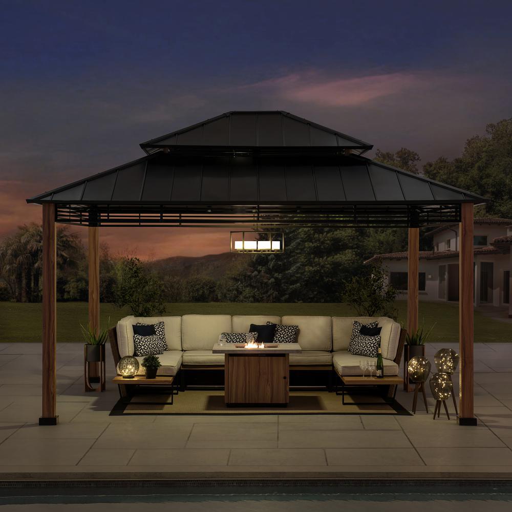 Roberts Outdoor Patio Steel Frame Hardtop Gazebo with 2-Tier  Steel Roof - Sunjoy