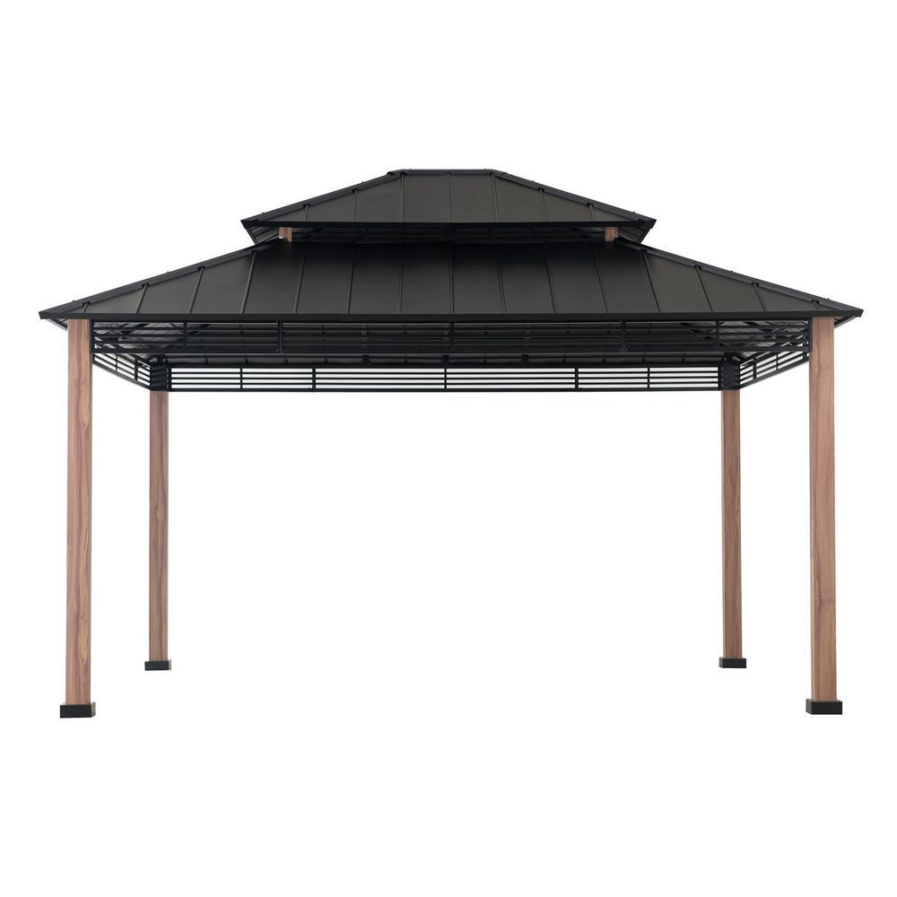 Roberts Outdoor Patio Steel Frame Hardtop Gazebo with 2-Tier  Steel Roof - Sunjoy