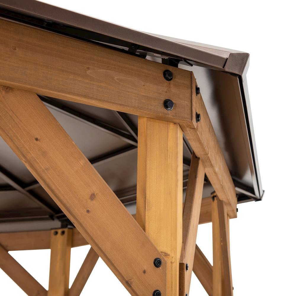 13 ft. x 13 ft. Cedar Framed Octagon Gazebo with Brown Steel 2-tier Hardtop Roof - Sunjoy