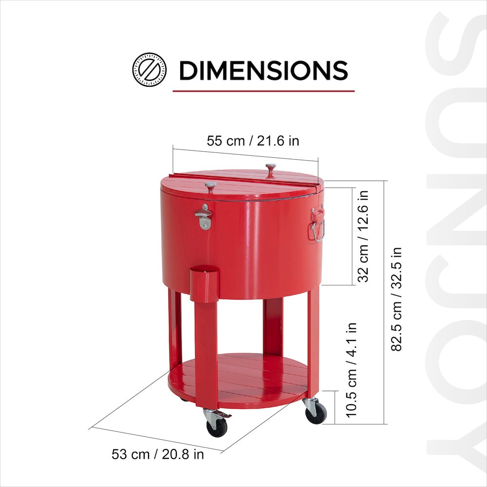 60 Quart Rolling Ice Chest Cooler Cart, Portable Patio Party Bar - Sunjoy
