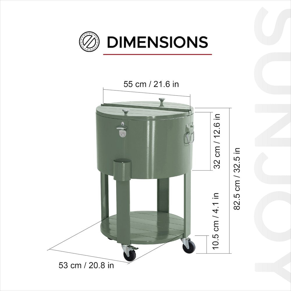 60 Quart Rolling Ice Chest Cooler Cart, Portable Patio Party Bar - Sunjoy
