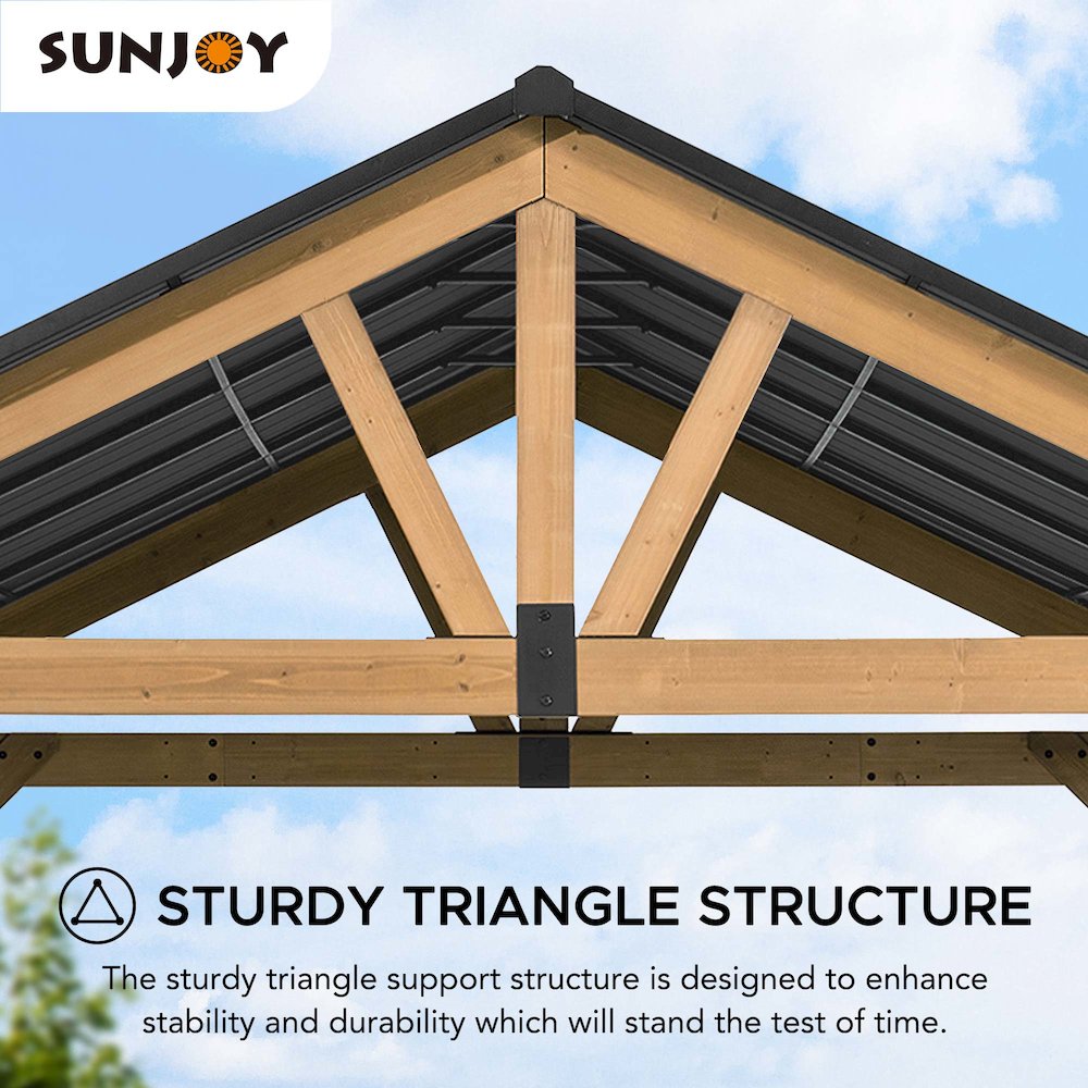 Sunjoy 11 ft. x 13 ft. Cedar Framed Gazebo with Matte-Black Steel Gable Hardtop Roof