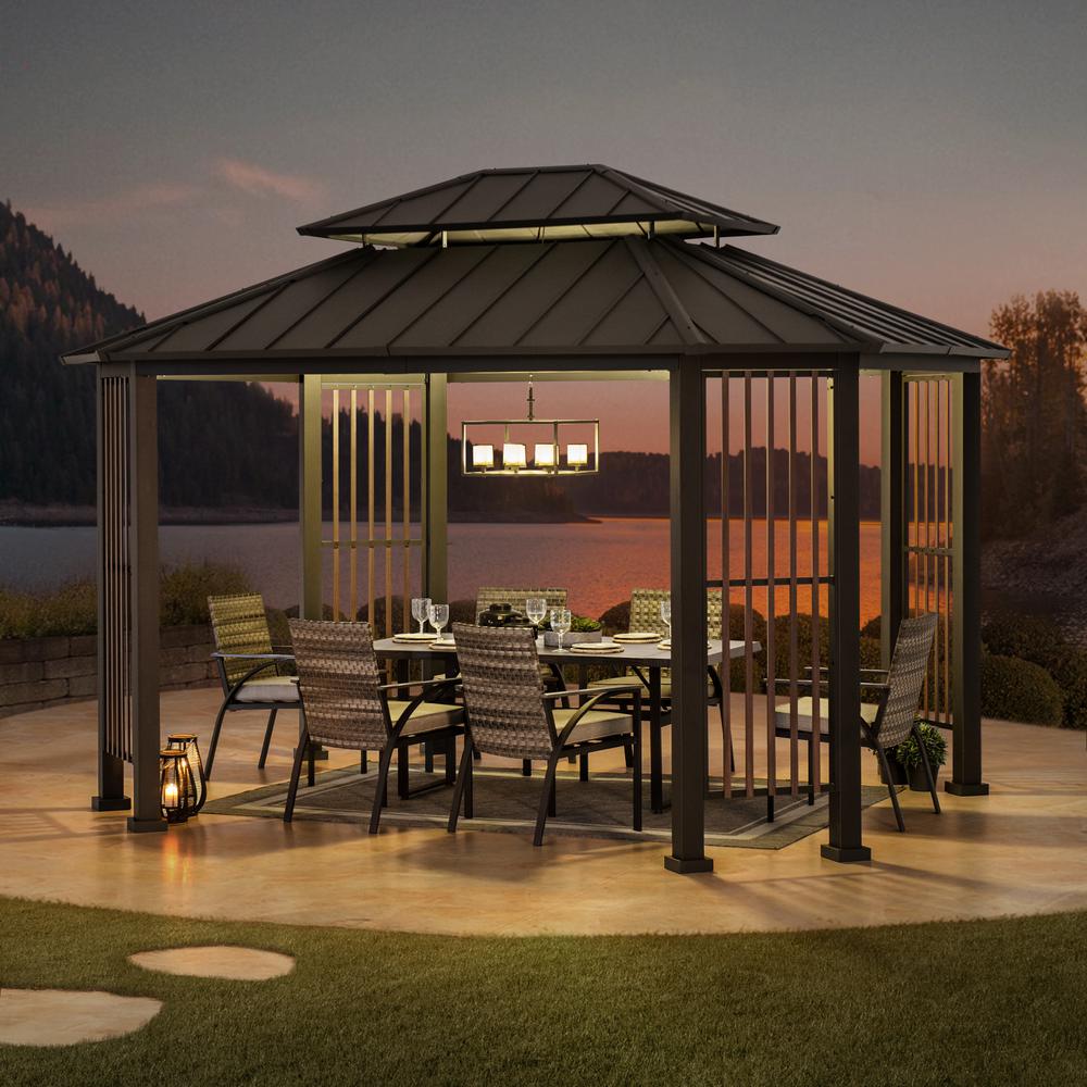 Sunjoy 11 x 13 ft Hardtop Gazebo Outdoor 2-Tier Steel Hardtop Metal Gazebo - Golden Bull Marketing