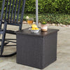 Brown Wicker Side Table with Umbrella Stand for Outdoor Seating - Sunjoy