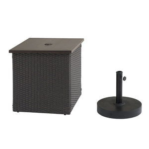 Brown Wicker Side Table with Umbrella Stand for Outdoor Seating - Sunjoy