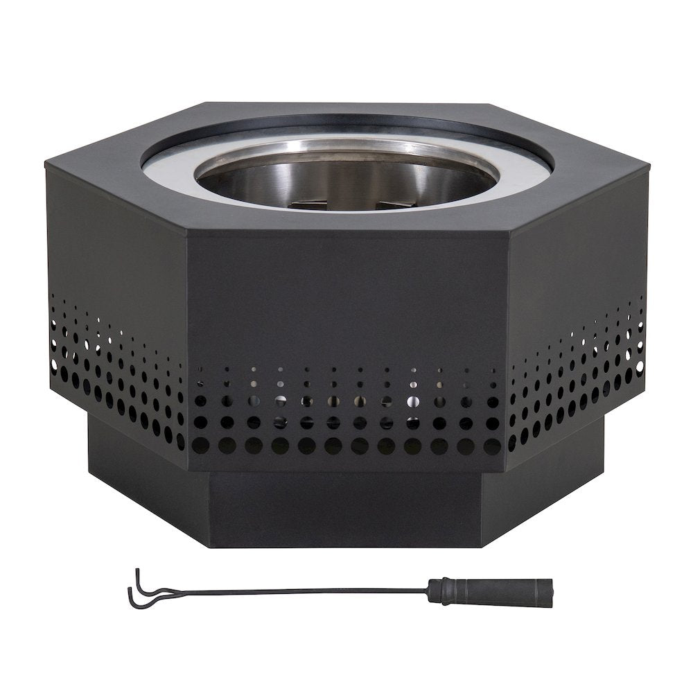 Lawrence 28. Black Steel Wood Burning Outdoor Smokeless Fire Pit with PVC Cover - Sunjoy