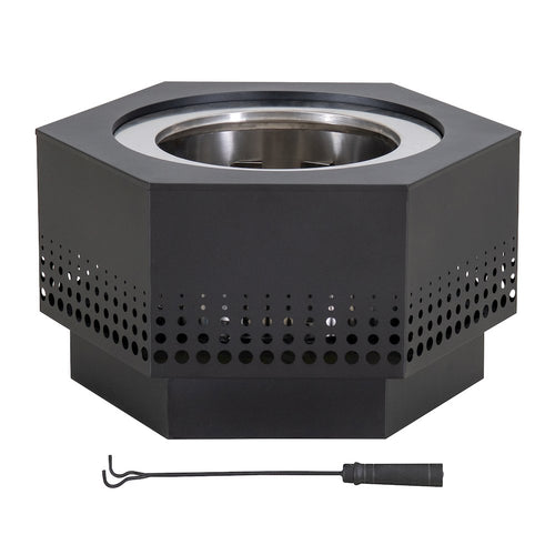 Lawrence 28. Black Steel Wood Burning Outdoor Smokeless Fire Pit with PVC Cover - Sunjoy