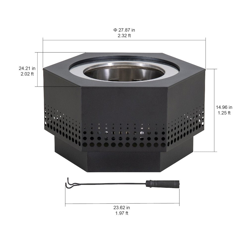 Lawrence 28. Black Steel Wood Burning Outdoor Smokeless Fire Pit with PVC Cover - Sunjoy