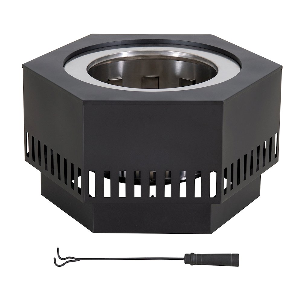 Lawrence 28. Black Steel Wood Burning Outdoor Smokeless Fire Pit with PVC Cover - Sunjoy