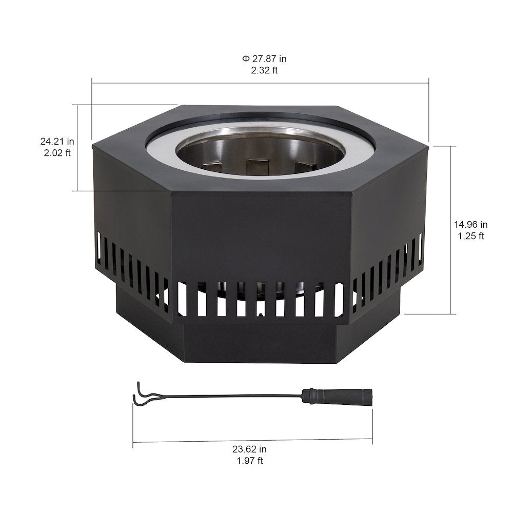 Lawrence 28. Black Steel Wood Burning Outdoor Smokeless Fire Pit with PVC Cover - Sunjoy