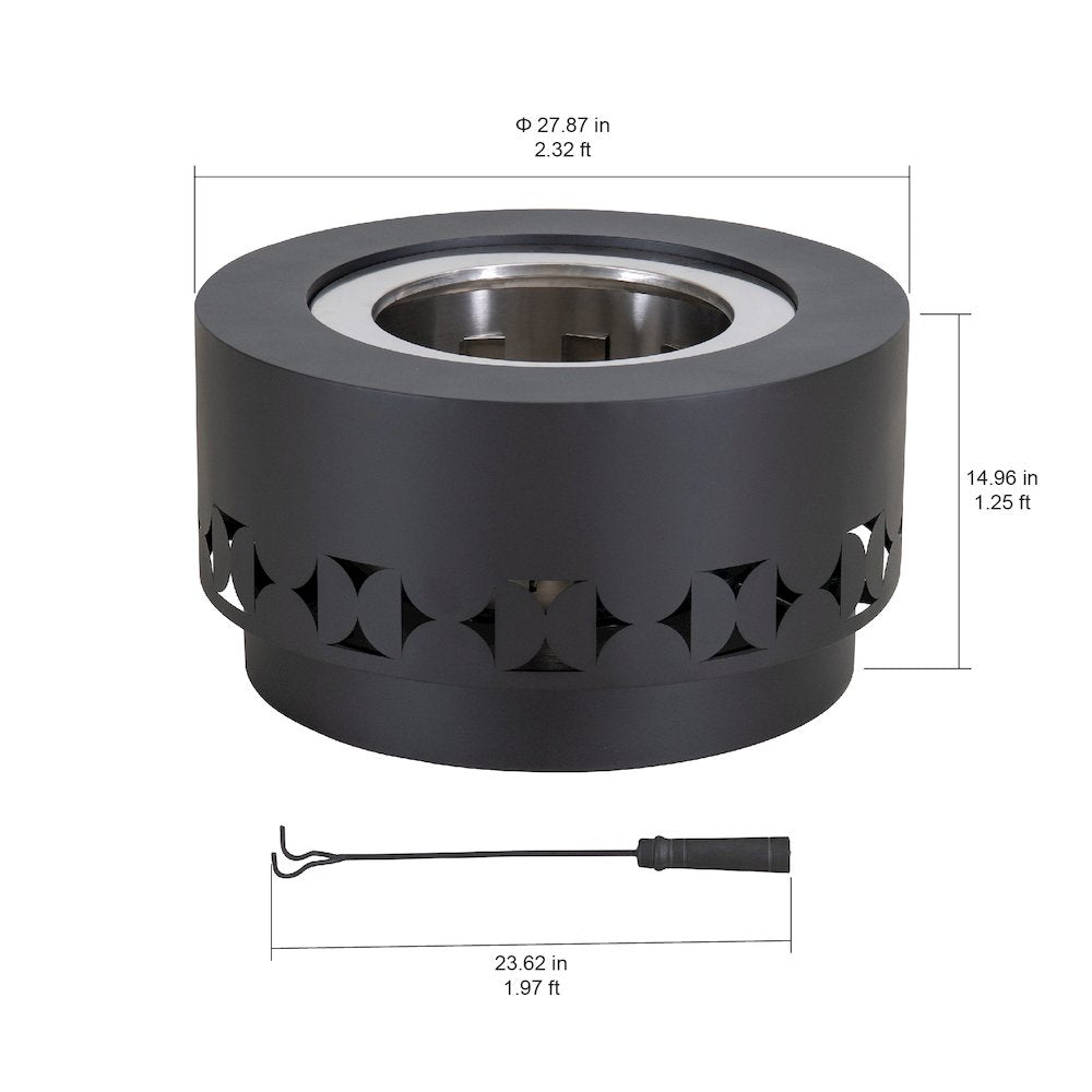 Lawrence 28. Black Steel Wood Burning Outdoor Smokeless Fire Pit with PVC Cover - Sunjoy