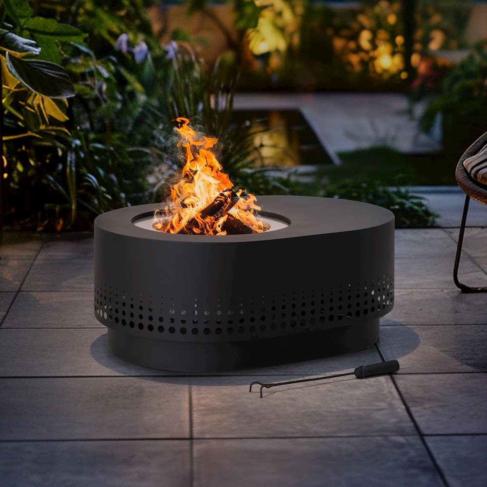 Lawrence 38. Black Steel Wood Burning Outdoor Smokeless Fire Pit with PVC Cover - Sunjoy
