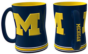 Michigan Wolverines Coffee Mug 14oz Sculpted Relief Team Color - Logo Brands