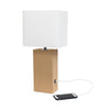 Modern Leather Table Lamp with USB and White Fabric Shade, Beige - Elegant Designs