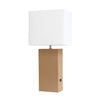 Modern Leather Table Lamp with USB and White Fabric Shade, Beige - Elegant Designs