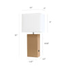 Modern Leather Table Lamp with USB and White Fabric Shade, Beige - Elegant Designs