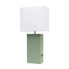 Modern Leather Table Lamp with USB and White Fabric Shade, Sage Green - Elegant Designs