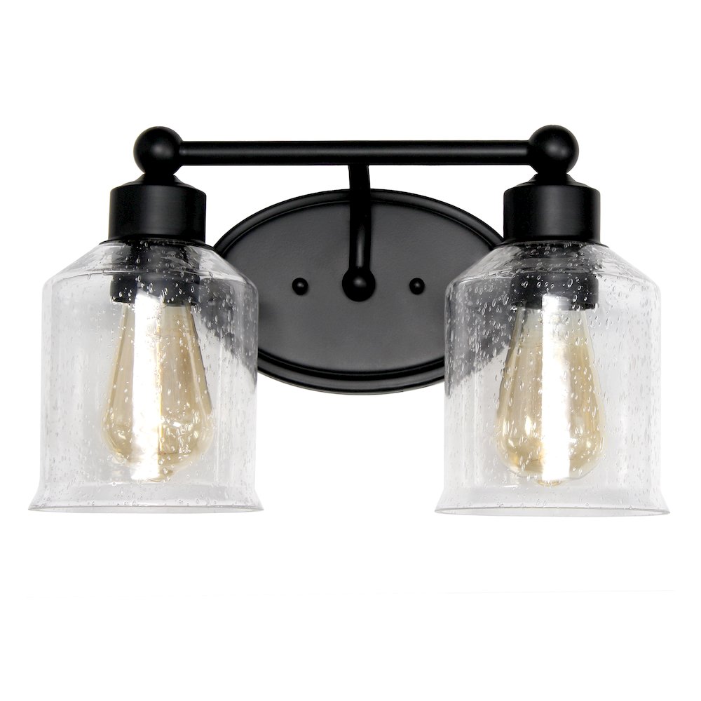 14'' 2 Light Wall Mounted Vanity Fixture with Clear Speckled Glass Shades, Black - Elegant Designs