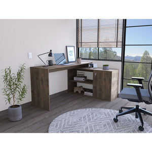 DEPOT E-SHOP Pearl Desk, L-Shaped, One-Door Cabinet, Two Shelves-Dark Brown, For Office - Depot E-Shop