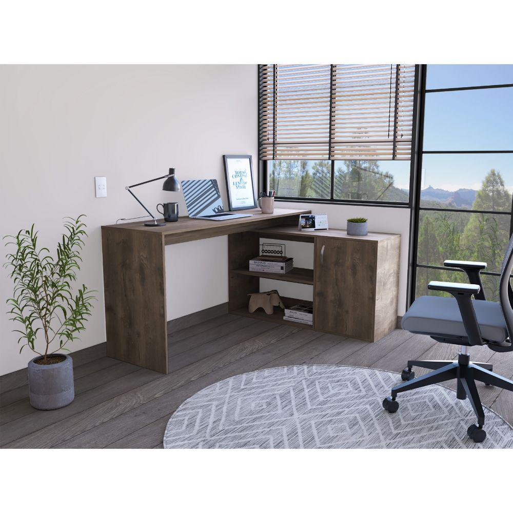 DEPOT E-SHOP Pearl Desk, L-Shaped, One-Door Cabinet, Two Shelves-Dark Brown, For Office - Depot E-Shop