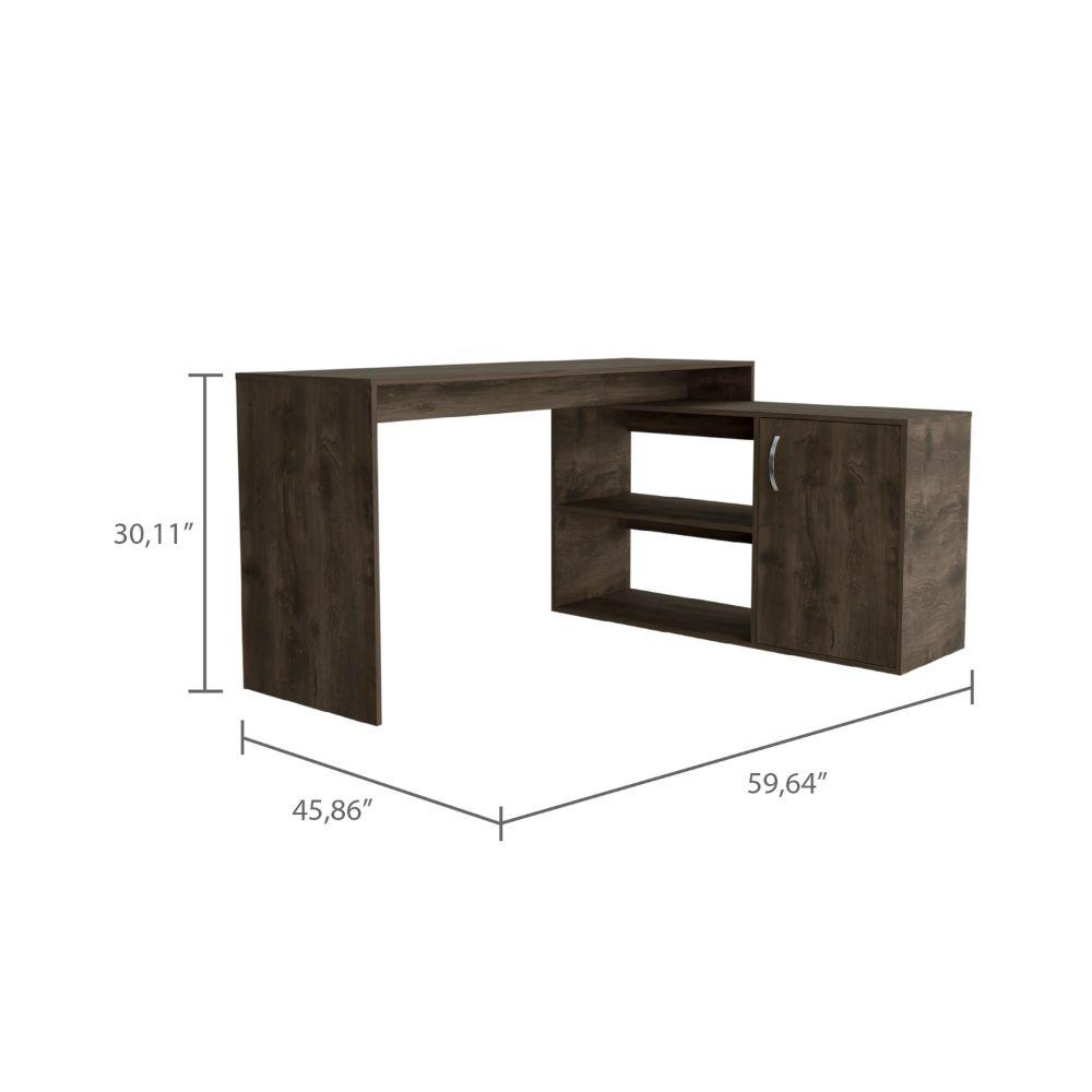DEPOT E-SHOP Pearl Desk, L-Shaped, One-Door Cabinet, Two Shelves-Dark Brown, For Office - Depot E-Shop