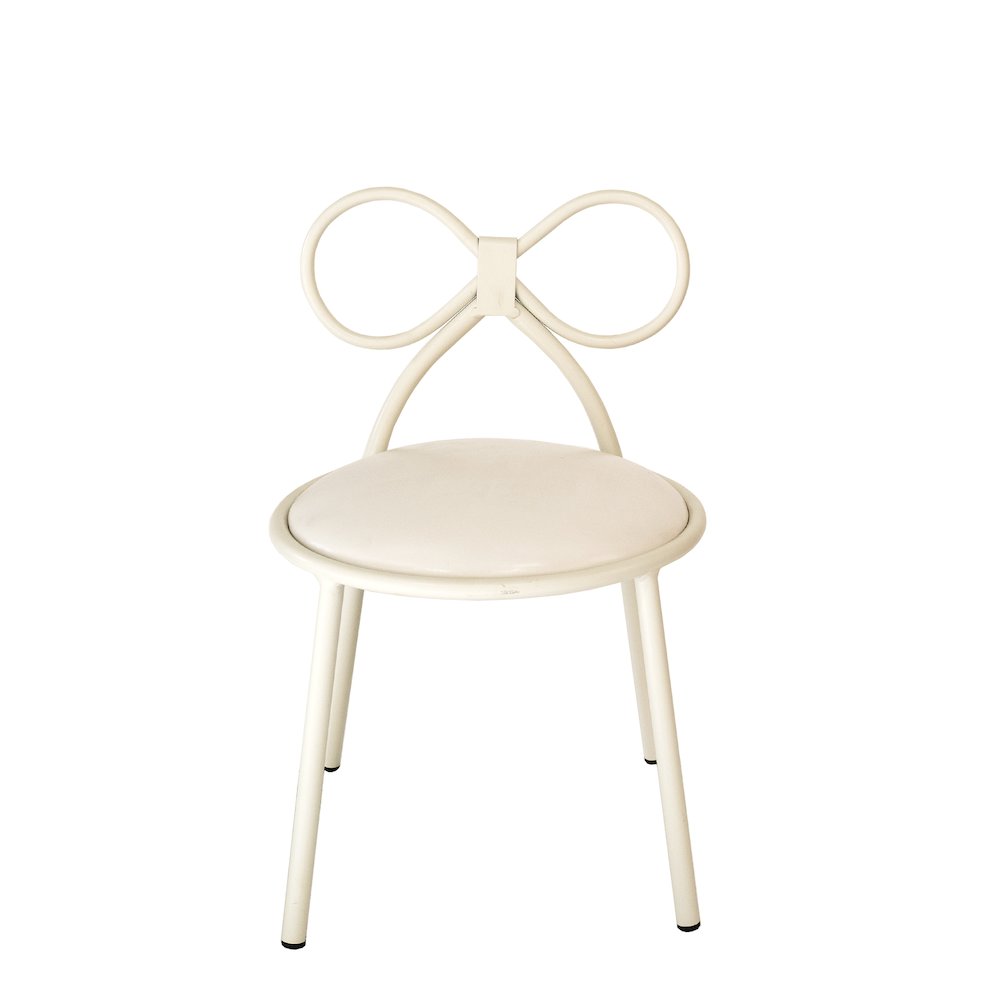 Set Of 4 Metal Kids Bow Chair With White Vinyl Seat Cushion - CSP