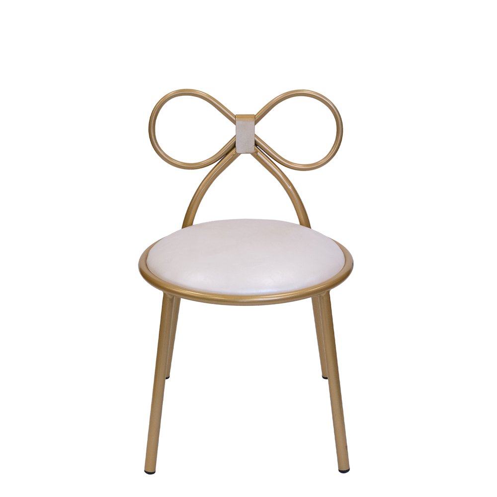 Set Of 1 Metal Kids Bow Chair With Gold Vinyl Seat Cushion - CSP