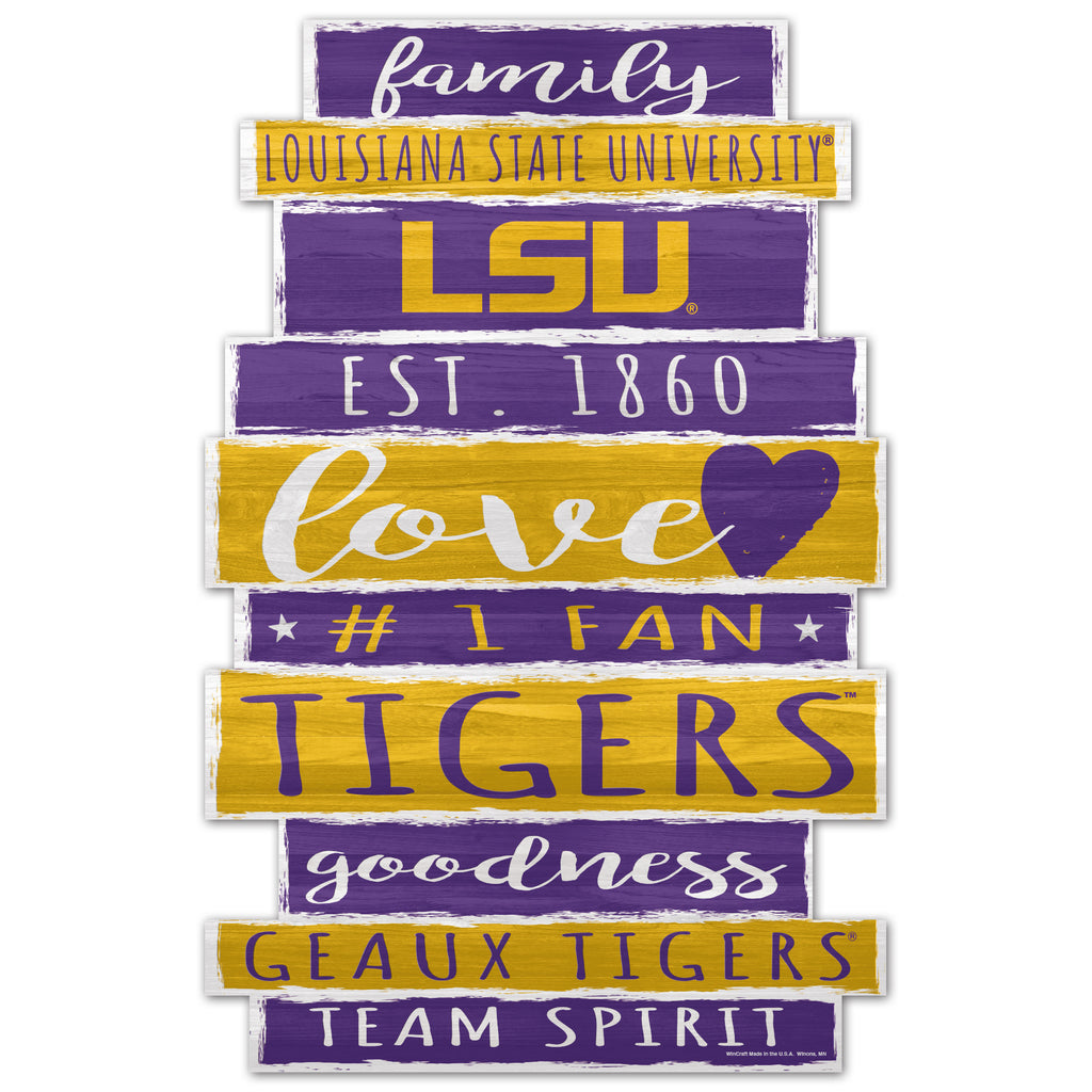 LSU Tigers Sign 11x17 Wood Family Word - WinCraft