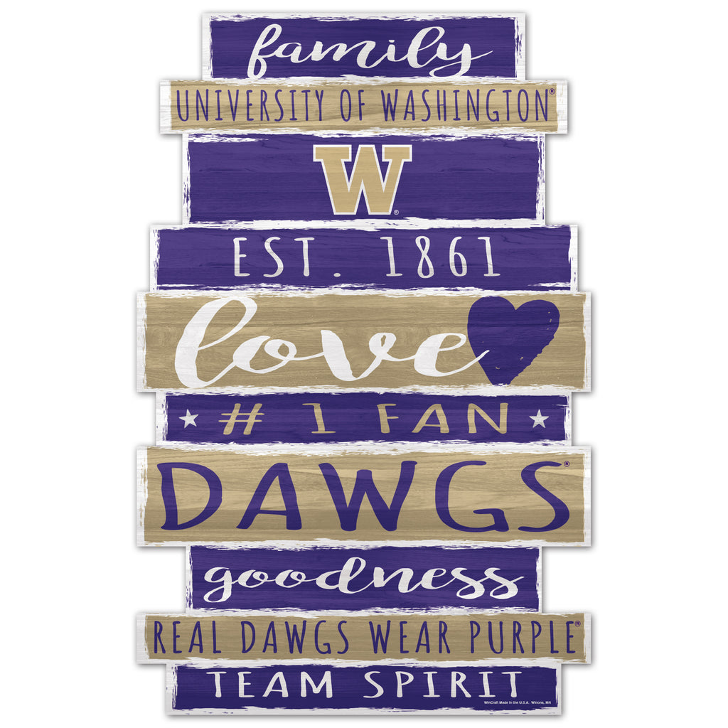 Washington Huskies Sign 11x17 Wood Family Word - WinCraft