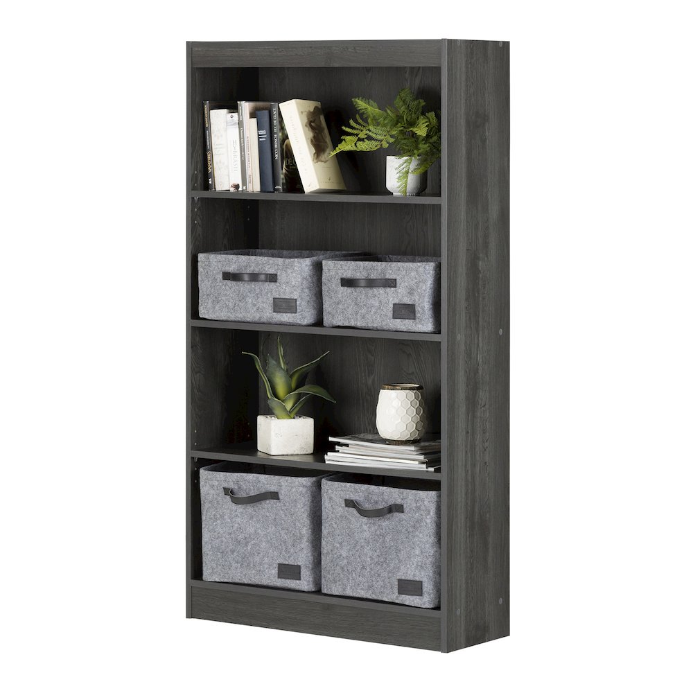 Axess 4-Shelf Bookcase, Gray Oak - South Shore Furniture