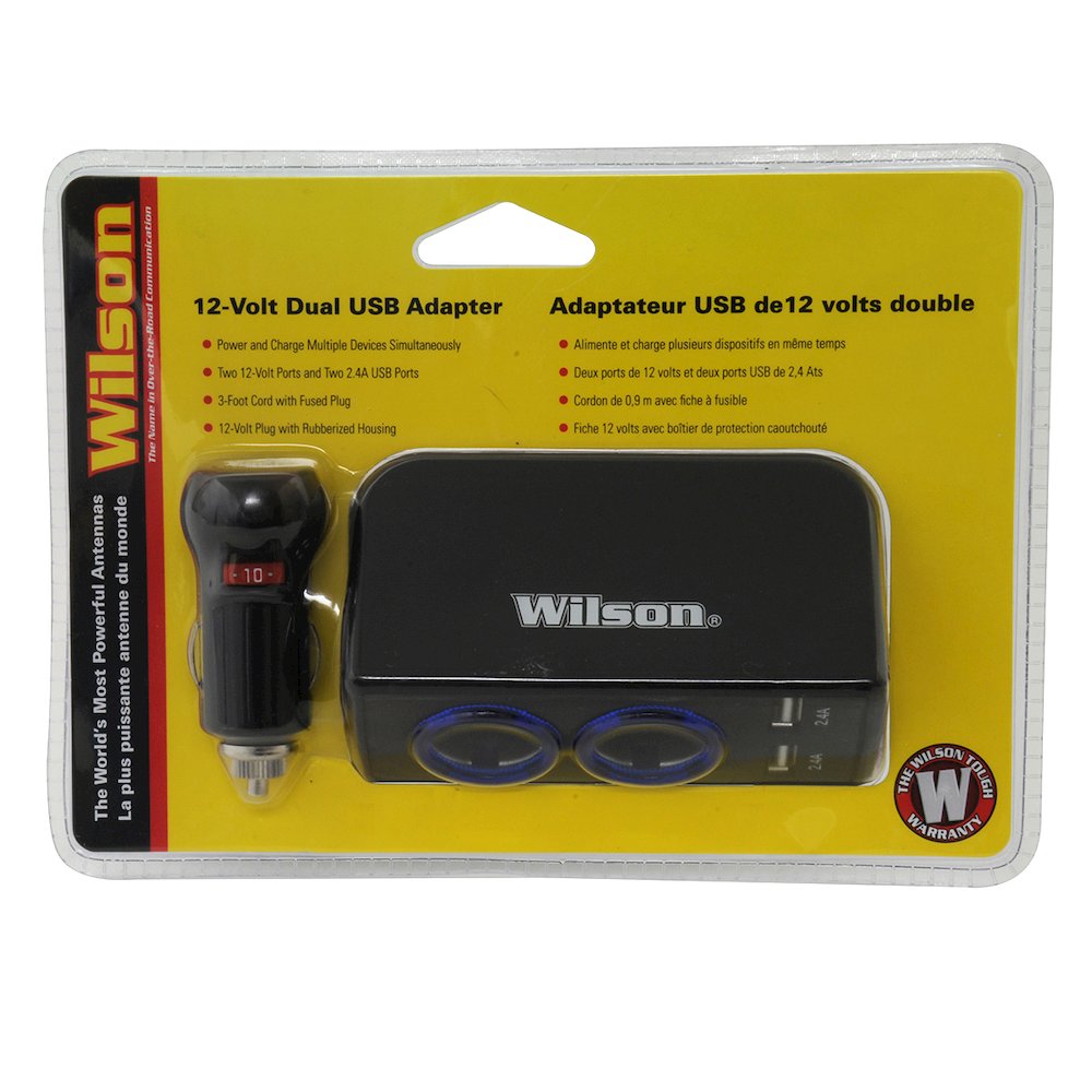 Wilson Dual 12 Volt USB Adapter with 3-Foot Cord - Cigarette Lighter Splitter Adapter - DC Car Socket Splitter 2 USB Ports for Mobile Phone Dash Cam - Wilson  Antennas