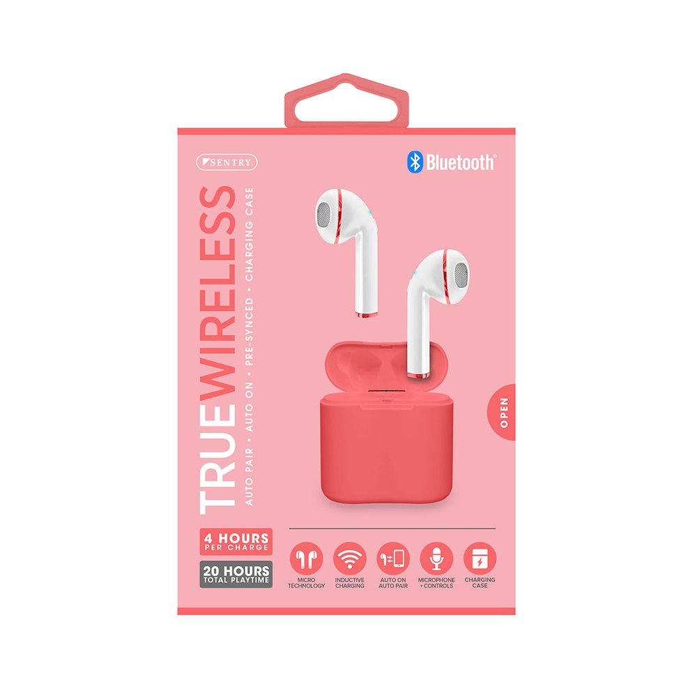 TW Earbuds w. Charging Case Coral Red - Sentry