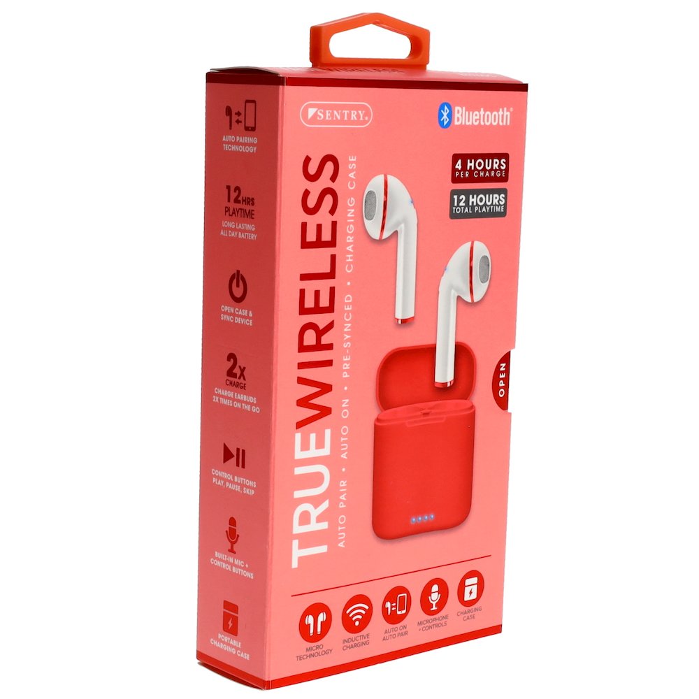 TW Earbuds w. Charging Case Coral Red - Sentry