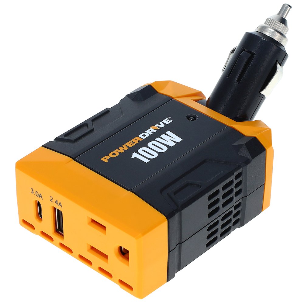 100W Inverter DC 12v to 110v AC Converter Car Plug Adapter with USB PWD100D - PowerDrive