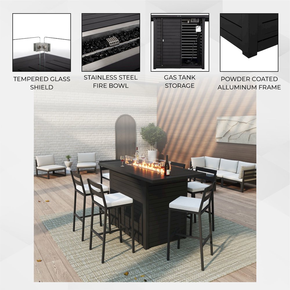 Chelsea Bar Height FIre pit aluminum table - LeisureMod