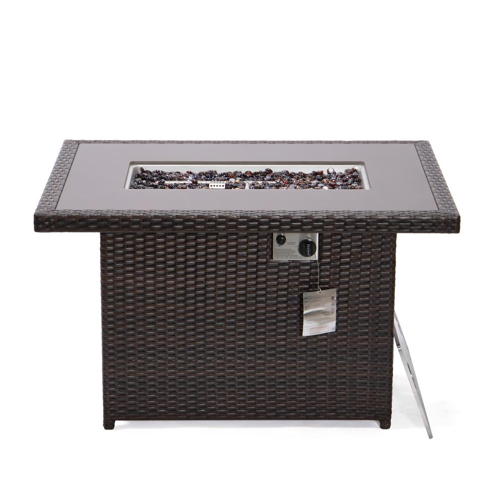 Mace Wicker Patio Modern Propane Fire Pit Table - LeisureMod