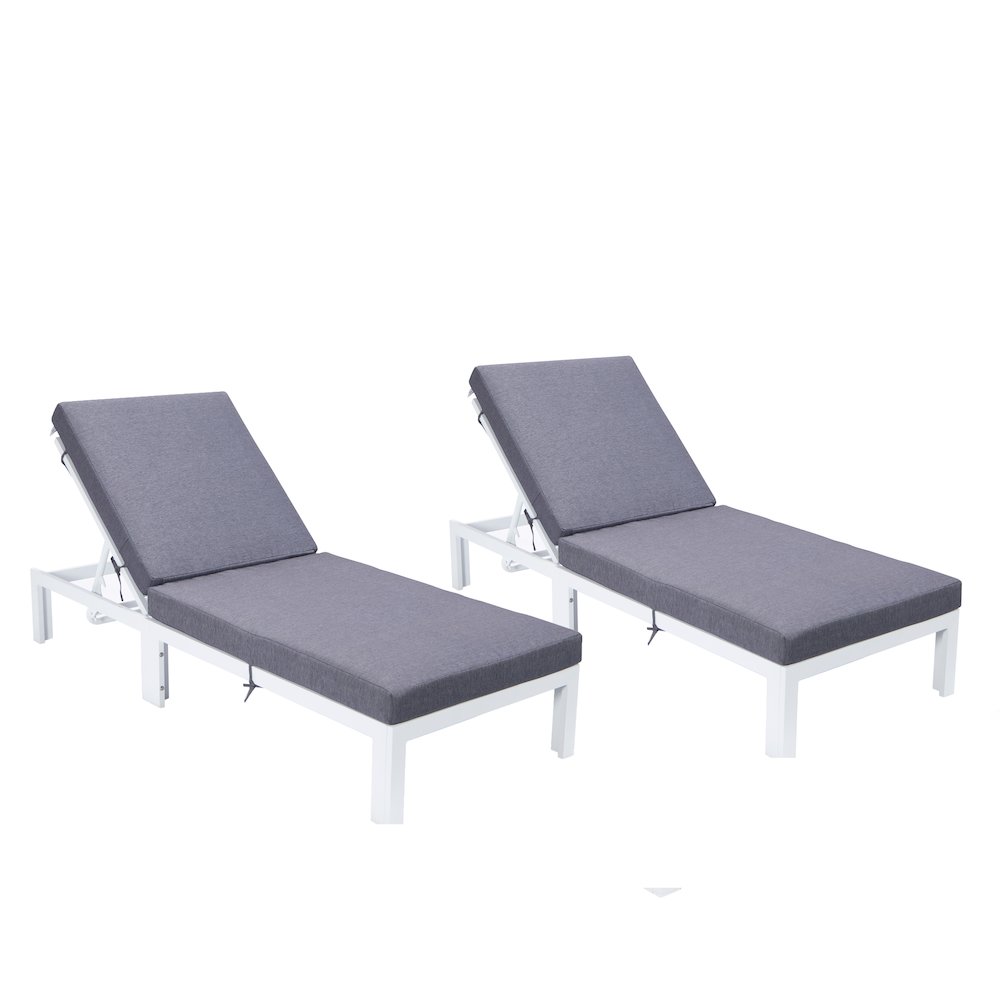 Chelsea Modern Outdoor White Chaise Lounge Chair With Cushions Set of 2 - LeisureMod