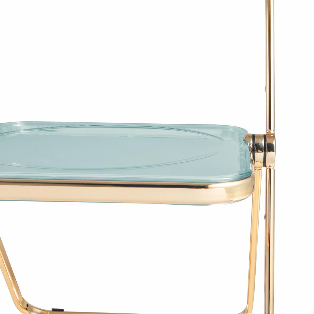 Lawrence Acrylic Folding Chair With Gold Metal Frame, Set of 2 - LeisureMod