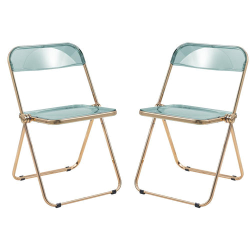 Lawrence Acrylic Folding Chair With Gold Metal Frame, Set of 2 - LeisureMod