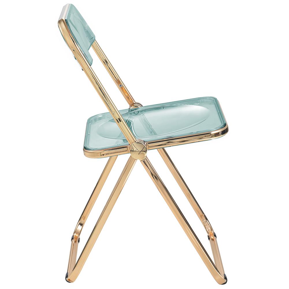 Lawrence Acrylic Folding Chair With Gold Metal Frame, Set of 2 - LeisureMod