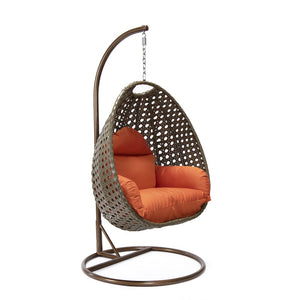 Beige Wicker Hanging Egg Swing Chair - LeisureMod