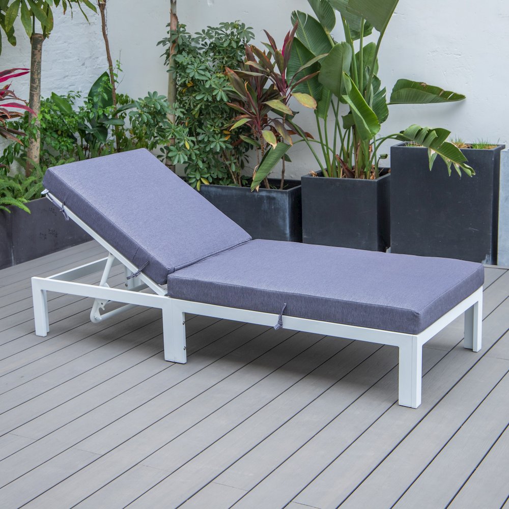 Chelsea Modern Outdoor White Chaise Lounge Chair With Cushions - LeisureMod