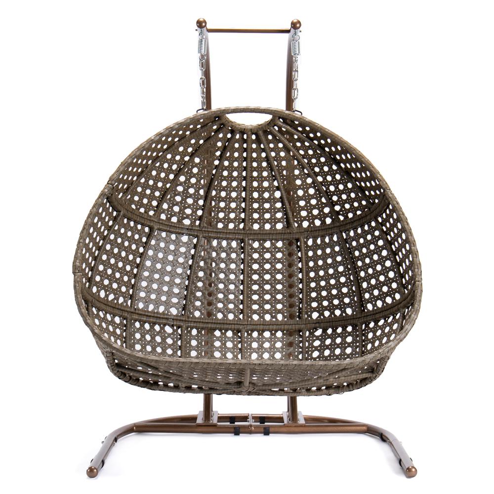 LeisureMod Wicker Hanging Double Egg Swing Chair, Dark Brown