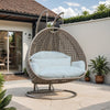 Beige Wicker Hanging 2 person Egg Swing Chair - LeisureMod