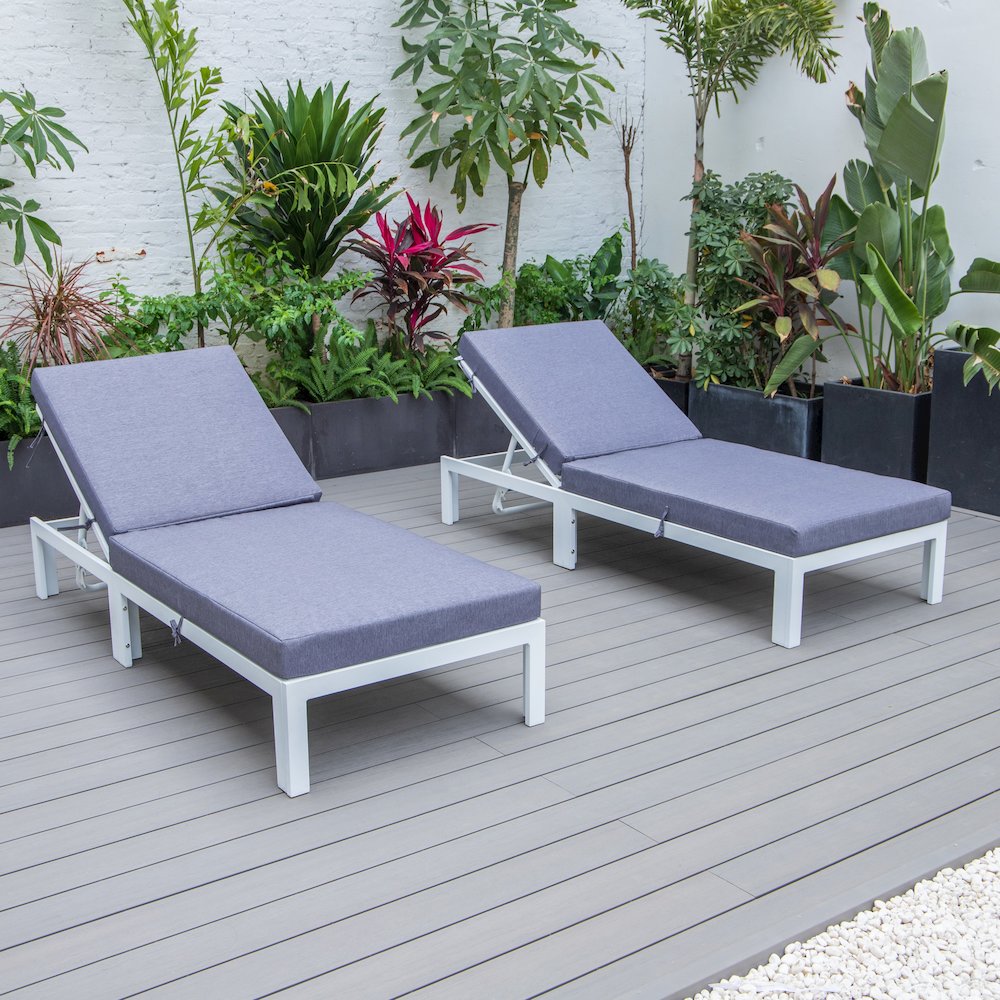 Chelsea Modern Outdoor White Chaise Lounge Chair With Cushions Set of 2 - LeisureMod